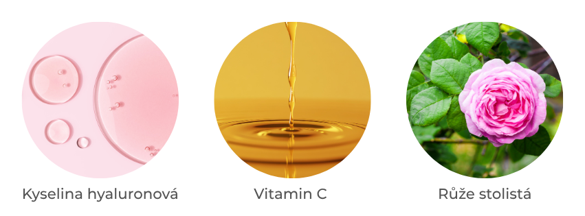 Aktivní složky séra — růže Centifolia, vitamín C, kyselina hyaluronová